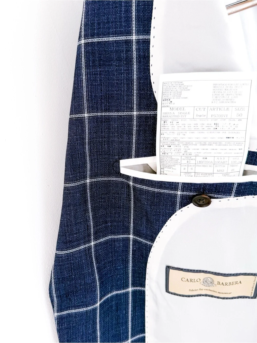 NEW Suitsupply Sienna Men's Blue Windowpane Suit Silk Wool Linen Blue White 40R
